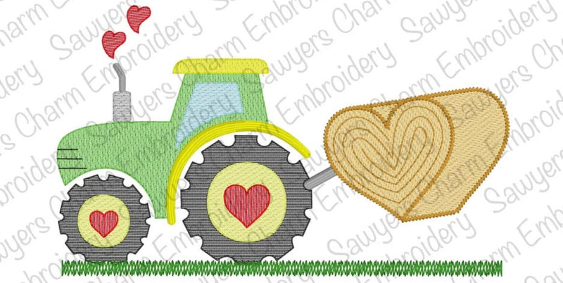 Sketchy Heart Tractor with Hay Bale