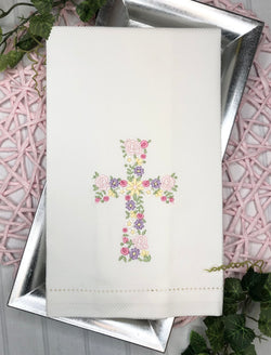 Floral Cross  HemStitch Huck Towel