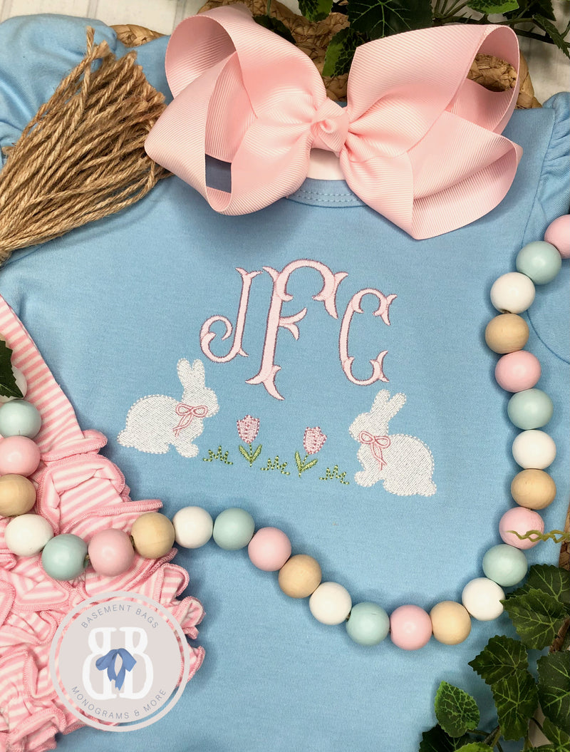 Bow Bunny Monogram Frame on Blue! (Or pink)