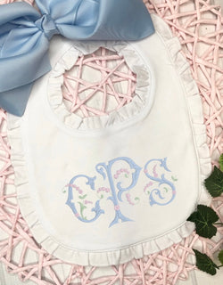 Pretty Font Monogram Ruffled Bib